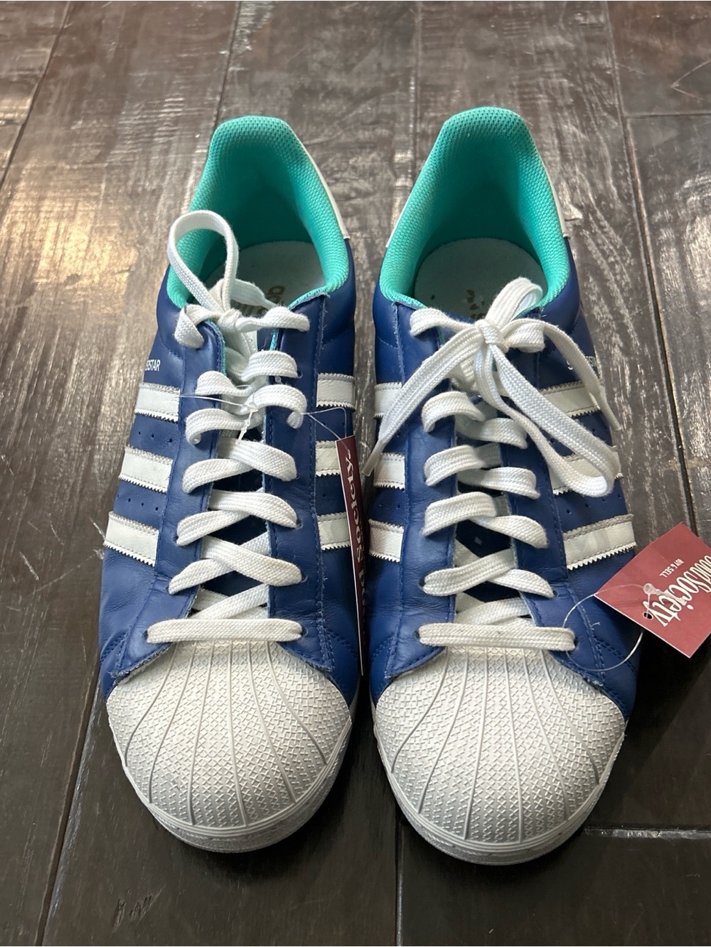 Men’s custom adidas size 11.5 Royal Blue & White Sneakers with Teal Lining